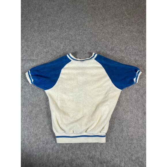 Vintage Topic Knits Pullover Sweater Boys Large White Blue V Neck Short Sleeve - Picture 8 of 8